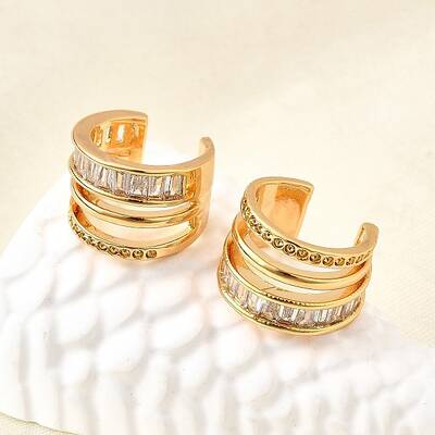 Brass Micro Pave Clear Cubic Zirconia Cuff Earrings