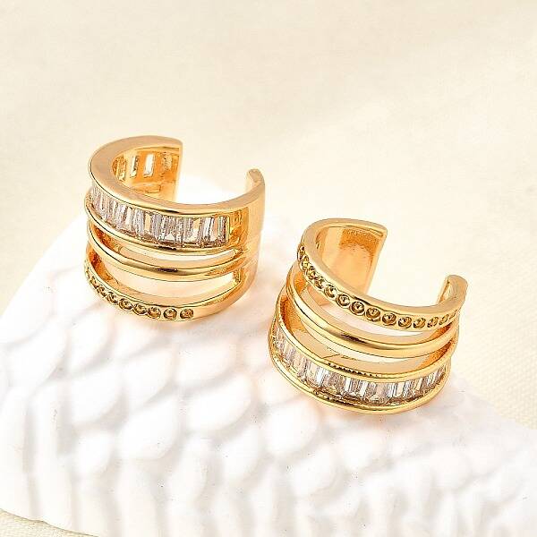 Brass Micro Pave Clear Cubic Zirconia Cuff Earrings