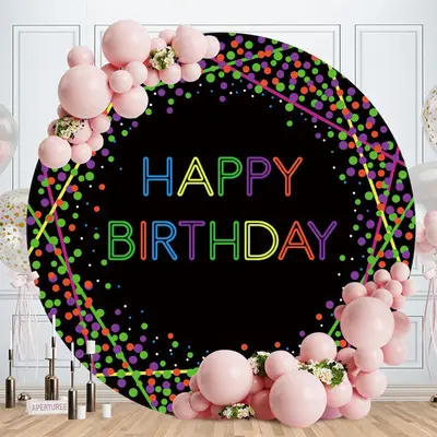 Aperturee Glitter Round Sweet 16Th Birthday Backdrop | Round Backdrop Fabric Cover | Customized Backdrop For Birthday | Circl...