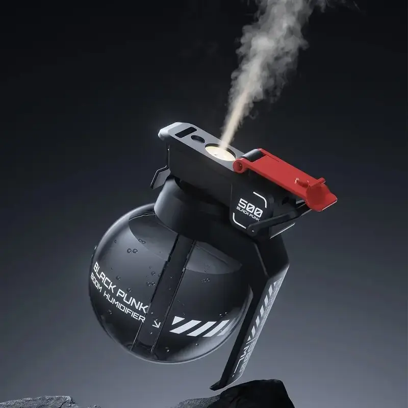 Hand Grenade Design 500ml Humidifier, USB Rechargeable Aroma Humidifier, Creative Gift, Trendy Play Mecha Humidifier for Home...