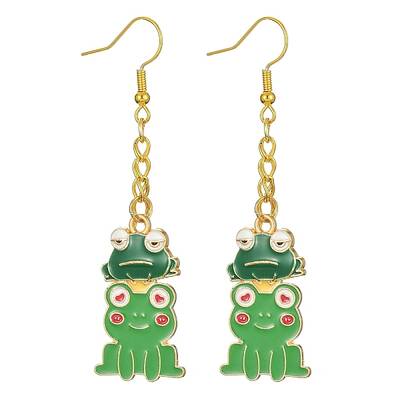 Alloy Enamel Frog Dangle Earrings with Iron Earring Pins for Women