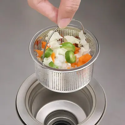 Stainless Steel Sink Strainer Basket, Sink Filter Basket with Handle, Household Kitchen Accessories