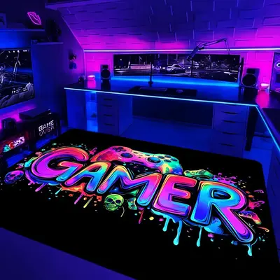 Gamepad Pattern Flannel Decorative Rug, 1 Count Fluorescent Soft and Comfortable Area Carpet, Floor Carpet for Home Entrance,...