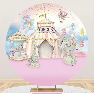 Aperturee Circle Light Pink Circus Theme Birthday Party Backdrop | Birthday Curtain Backdrop | Simple Backdrop For Birthday |...