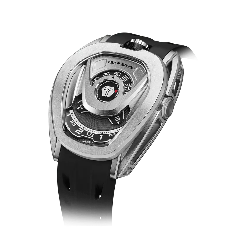 TSAR BOMBA Men's Reactor Series Automatic Mechanical Watch | Silver Black | Wandering Hour Satellite Display | Waterproof Lux...