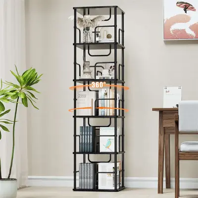 Rotating Bookshelf ¨C Square Black ¨C 5 Tier
