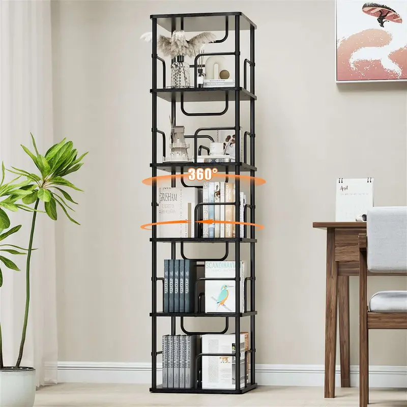 Rotating Bookshelf ¨C Square Black ¨C 5 Tier