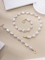 Women's Elegant Faux Pearl Decorative Jewelry Set, 2pcs Fashion Baroque Style Faux Pearl Beaded Necklace and Bracelet, Sweet ...