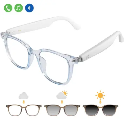 Smart Bluetooth Glasses with Auto-Tinting Polarized Lenses, Built-in Speakers & Mic, Blue Light Blocking