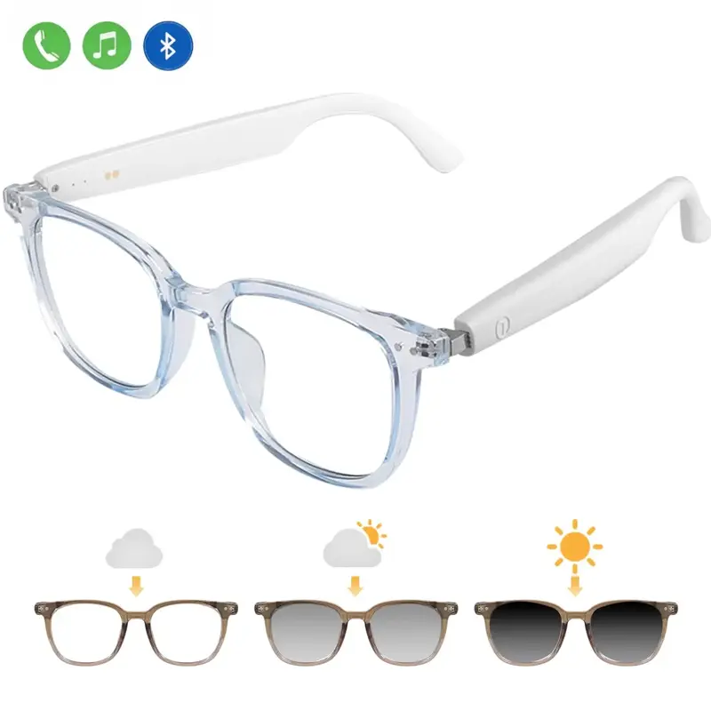 Smart Bluetooth Glasses with Auto-Tinting Polarized Lenses, Built-in Speakers & Mic, Blue Light Blocking