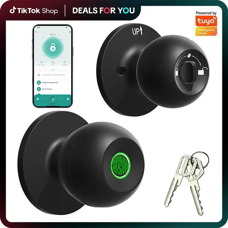 Smart Fingerprint Door Lock, 1pc Smart Lock with Anti-theft Function, Intelligent Door Knob with APP Suitable for Rooms, Offi...