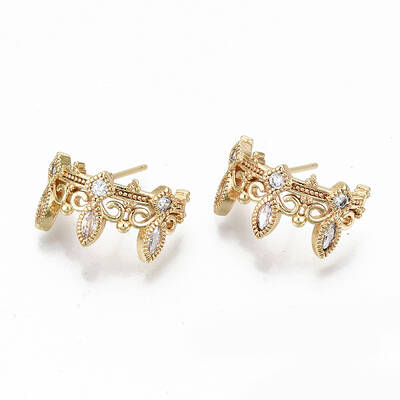Brass Micro Pave Clear Cubic Zirconia Stud Earrings