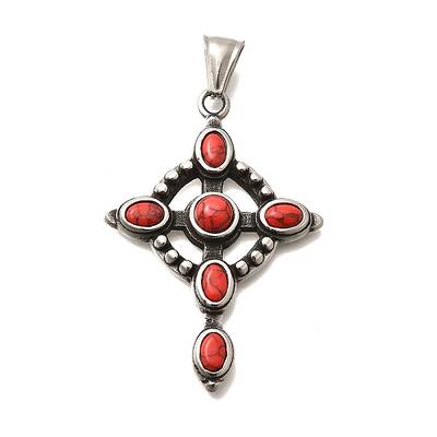 304 Stainless Steel Pave Dyed Synthetic Turquoise Pendants