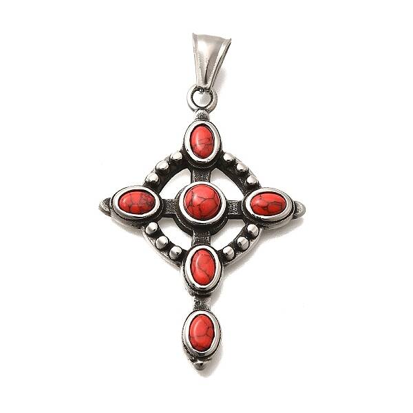 304 Stainless Steel Pave Dyed Synthetic Turquoise Pendants