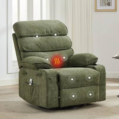 Garvee Massage Rocker Recliner with Heating, 360° Swivel Glider Recliner Chairs for Adults, Linen Nursery Chair with Side Po...