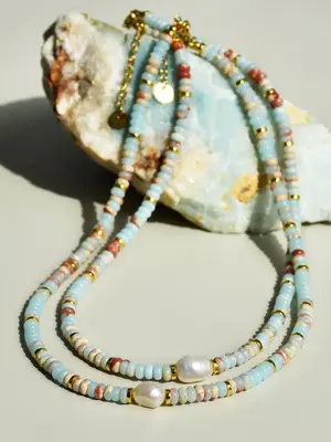 Natural Stone & Freshwater Pearl Decorated Necklace, Handmade Necklace for Women & Girls, Trendy All-match & Exquisite Jewelr...