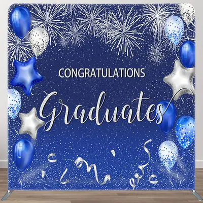 Blue And Silver Balloons Fabric Backdrop Cover For Grads - Aperturee