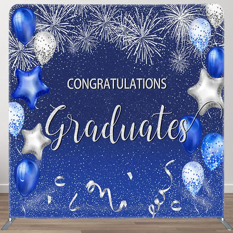 Blue And Silver Balloons Fabric Backdrop Cover For Grads - Aperturee