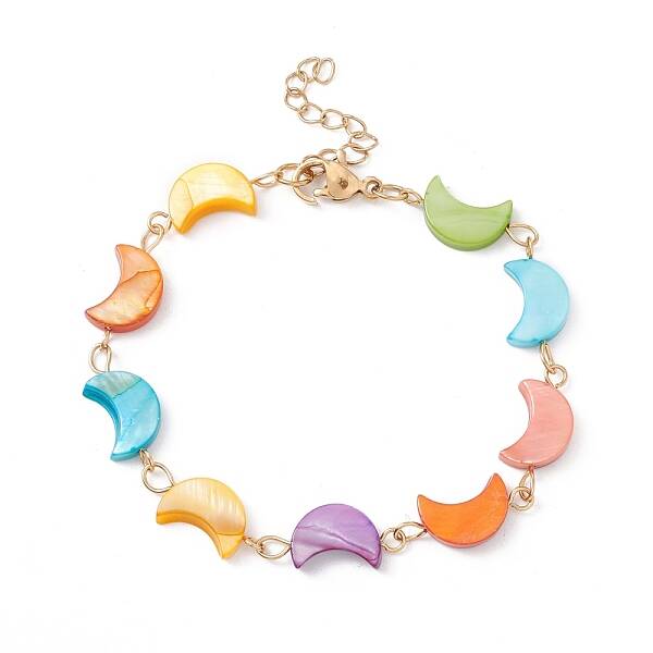 Natural Shell Crescent Moon Link Chain Bracelet