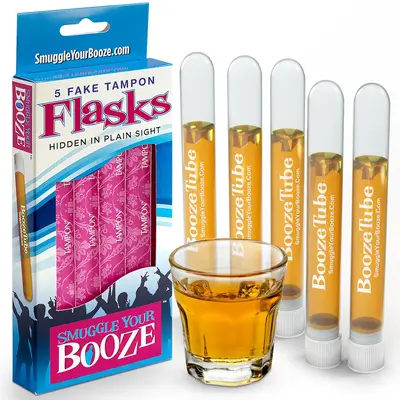 Tampon Flasks | Box of 5 | Reusable Secret Beverage Flask for Women | Leak-Proof Portable Plastic Drink Holder for Concerts, ...