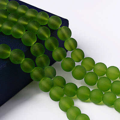 Lime Green Frosted Round Transparent Glass Bead Strands