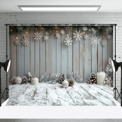 Aperturee Wooden Wall Snowflake Snowy Floor Christmas Backdrop | Diy Christmas Backdrop | Christmas Photo Backdrop | Christma...