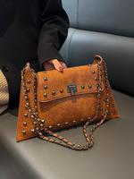 Women's Rivet Decor Shoulder Bag, Fashionable Solid Color Fashion Crossbody Bag for Daily Used, Casual Trendy Versatile High-...