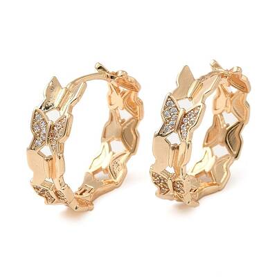 Brass Micro Pave Cubic Zirconia Hoop Earrings
