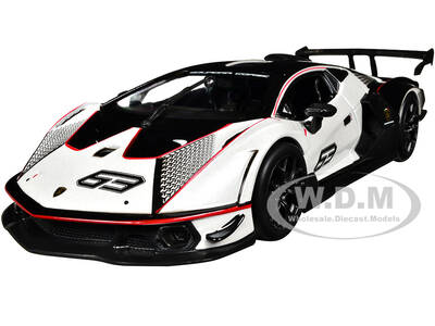 Lamborghini Essenza SCV12 #63 White and Black Squadra Corse Race Series 1/24 Diecast Model Car by Bburago