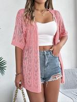 Women's Plain Hollow Out Sheer Drop Shoulder Crochet Cardigan, Casual Cute Half Sleeve Open Front Knitwear for Summer, Fashio...