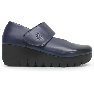 Fly London VARI188FLY Burn Leather Women's Wedge Sole Shoes - Navy - Size:US 9-9.5 Women