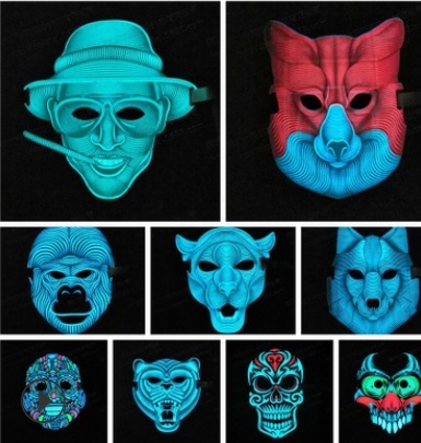 LED Sound Control Luminous Mask Nightclub Masquerade Quick Hand Shake Artifact Voice-activated fluorescent EL light-emitting ...