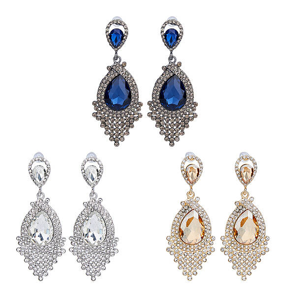 3 Pairs 3 Colors Glass Teardrop Dangle Stud Earrings