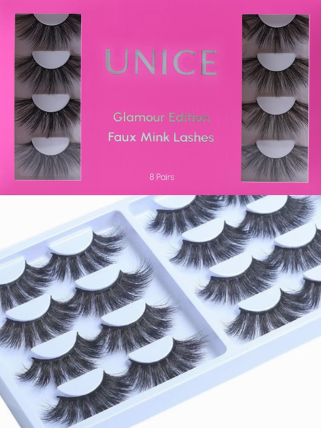 UNice 8 Pairs 3D False Eyelashes Cat Eye Sexy Look Soft Reusable