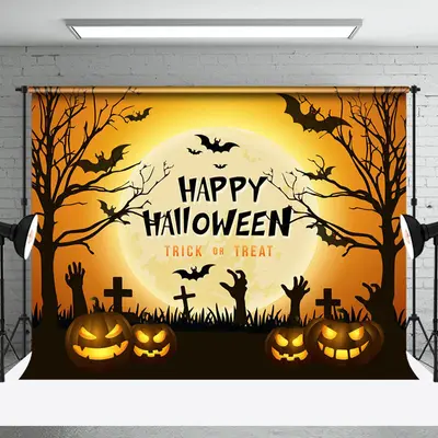 Aperturee Grave Tentacles Pumpkin Happy Halloween Backdrop - Aperturee