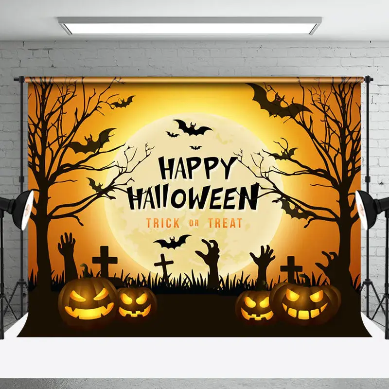 Aperturee Grave Tentacles Pumpkin Happy Halloween Backdrop - Aperturee