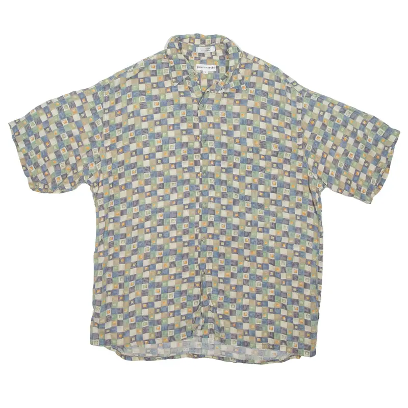 PIERRE CARDIN Shirt Green Check Short Sleeve Mens L