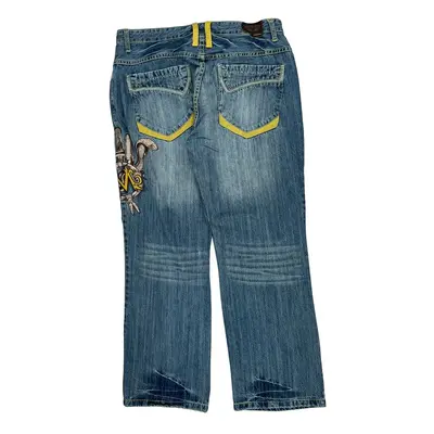 Hip Hop Miskeen Graphic Jeans - 38W 33L Blue Cotton