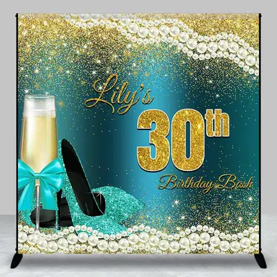 Cyan High Heel Pearl Custom 30th Birthday Backdrop - Aperturee