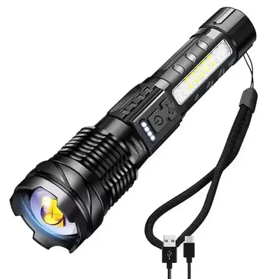 LED Torch, Portable Flashlight with Zoom, Zoomable Torches, USB Rechargeable Flashlight, Handheld Tactical Torch for Camping ...