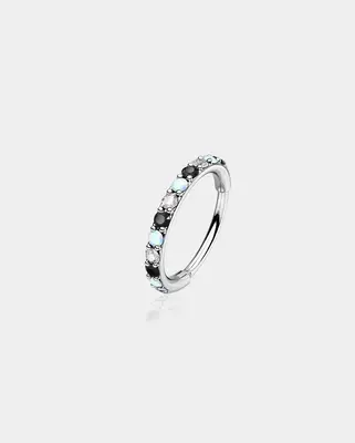 Alternating Opal and CZ Segment Nose Ring - Black / 8mm