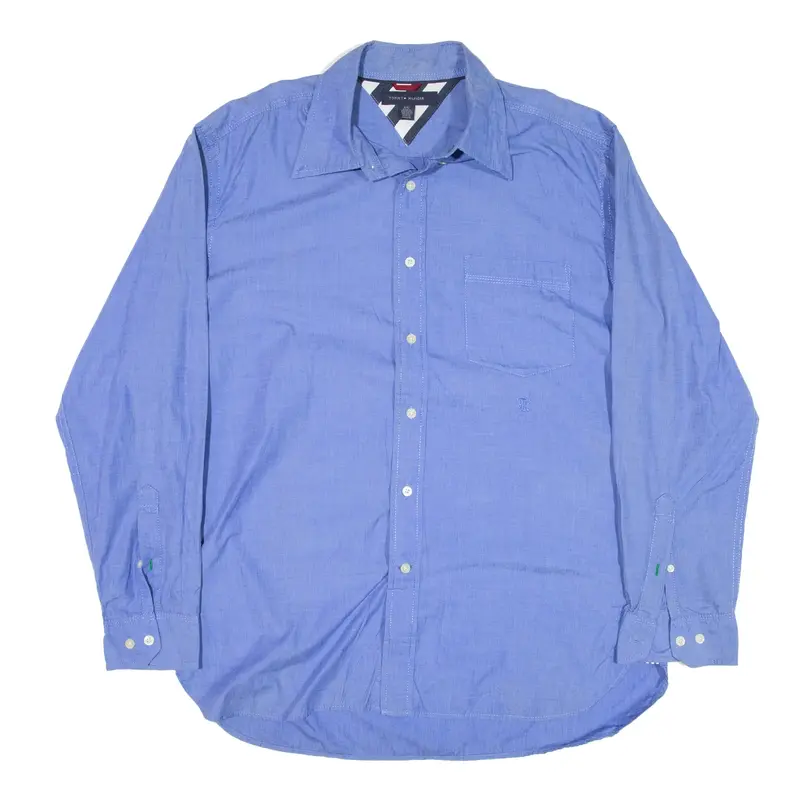 TOMMY HILFIGER Plain Shirt Blue Long Sleeve Mens L