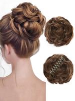 6 Inch Hair Bun, Fluffy Natural Messy Bun, Claw Clip in Hair Piece Wavy Curly Hair Bun, Ponytail Extensions Scrunchie Synthet...