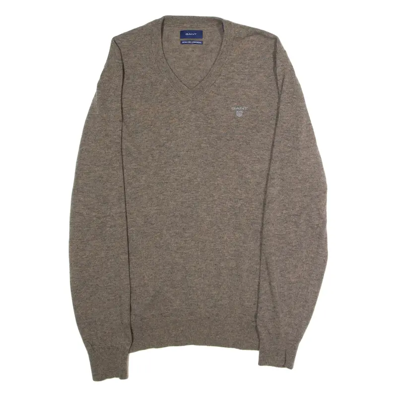 GANT Mens Jumper Brown V-Neck Tight Knit Wool XL