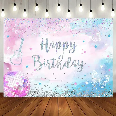 Diamonds Sparkle Pink Blue Happy Birthday Backdrop