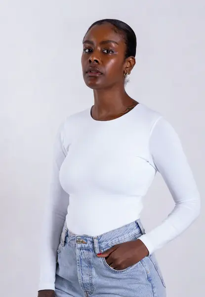 Organic Cotton Crew Long Sleeve T-Shirt, White | Size: L