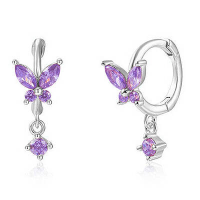 S925 Silver Butterfly Ear Cuffs with Multicolor Zirconia