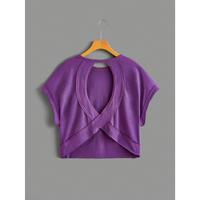 Women's Sporty Batwing Sleeve Back Cut-Out T-Shirt - Stretchy Polyester-Spandex Blend, Lightweight 180gsm, Round Neck, Machin...