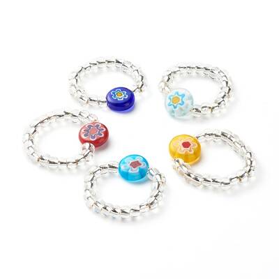 Sunflower Handmade Millefiori Glass Beads Finger Ring for Kid Teen Girl Women