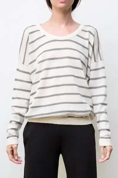 nini stripes pullover - cream / heather grey | Size: medium